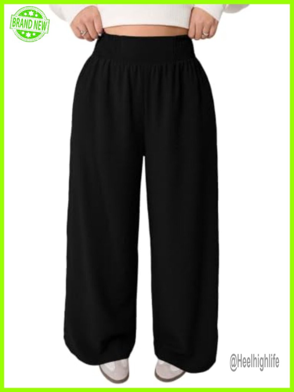 Plus Size Wide Leg Palazzo Pants High Waist Smocked Pleated Pockets Flowy